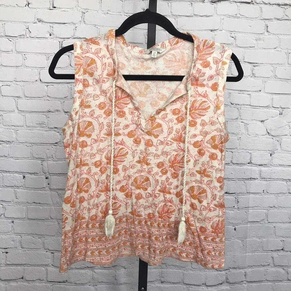 Lucky Brand Woodblock Floral Tie Front Tank Top - Picture 2 of 4